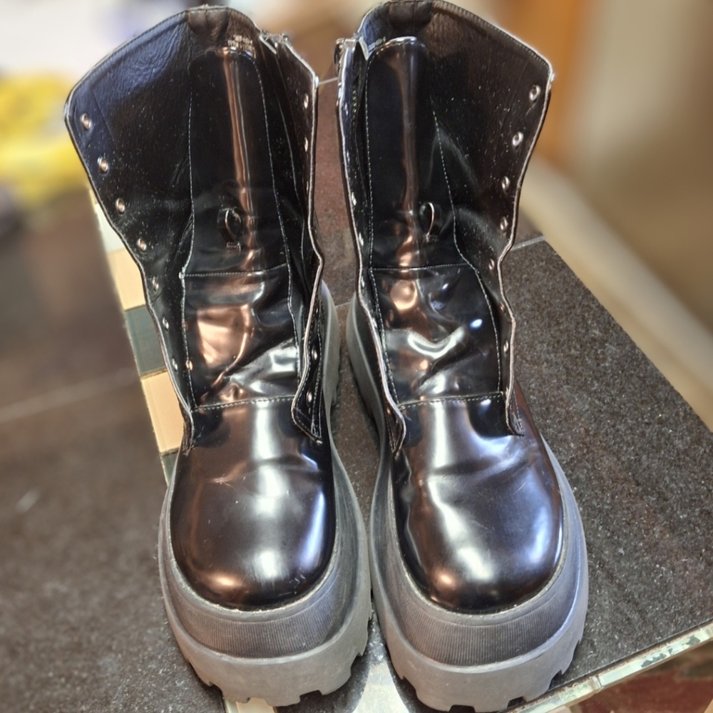 Dolls Kill Platform Patent Leather Black Combat Boots Women Size 7 - Picture 12 of 15